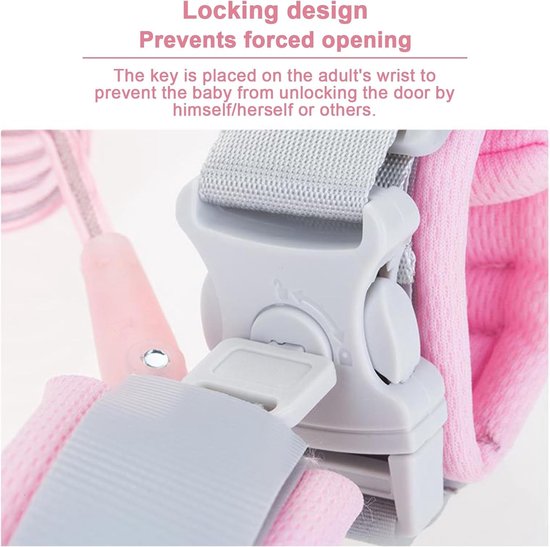 Baby Anti-loss Belt, 2.5m Children Line Harness, Children's Walking Harness, 2-in-1-Set, Safety Wrist Cuff with Lock + Rubber Strap, Detachable Bracelet with Safety Lock (Pink) van Merkloos — afbeelding 3