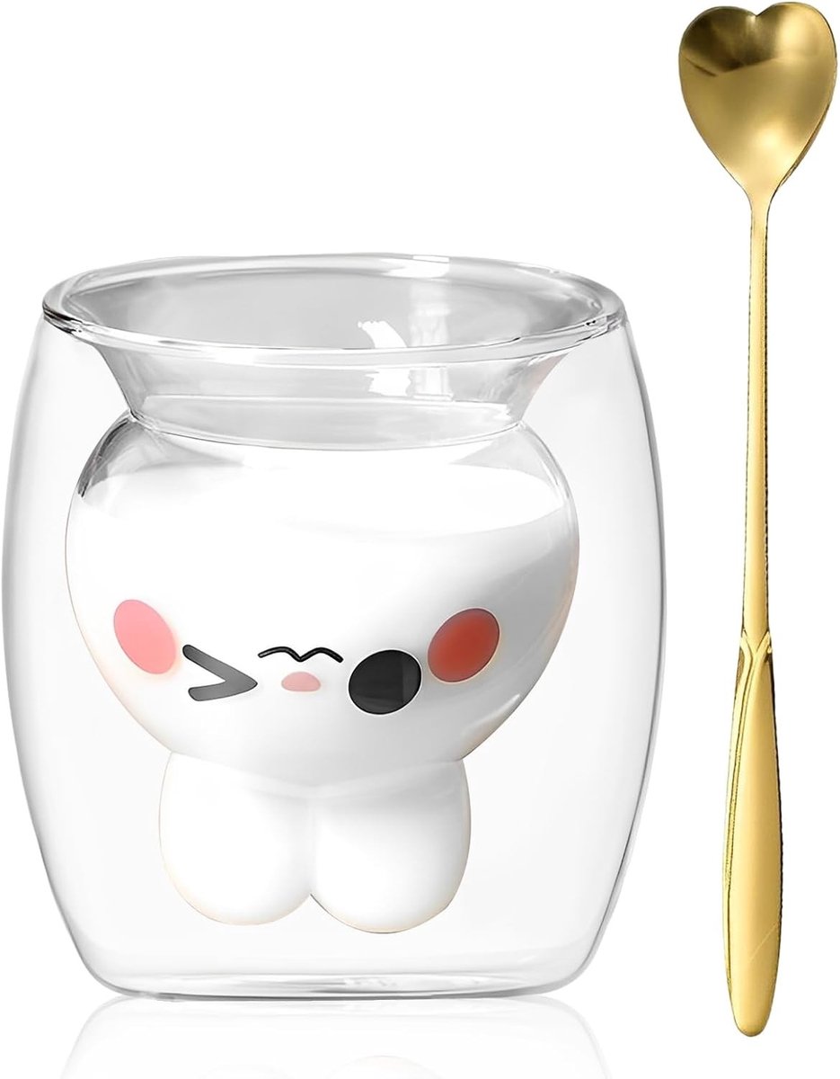 Set van 2 Dubbelwandige Koffieglazen voor Latte Macchiato met Lepels - Cocktail- en Shotglazen voor Whisky, Vodka en Absint, 300 ml