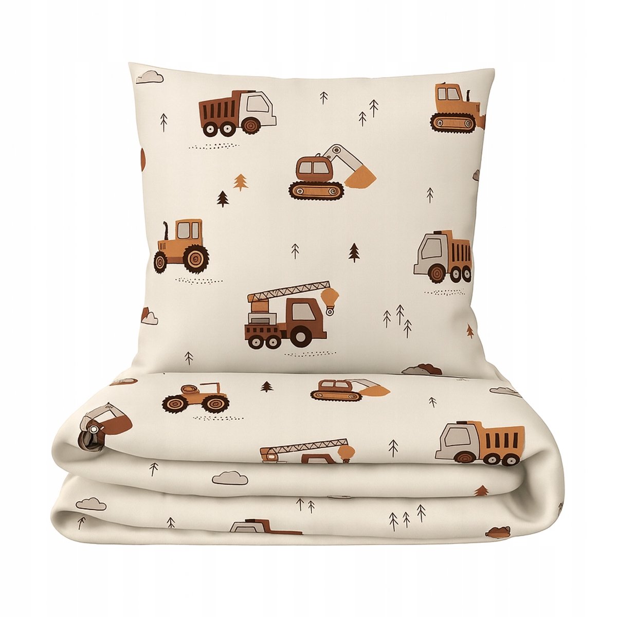 Kinderbeddengoed 100x135cm - Beigekleurig met Graafmachines