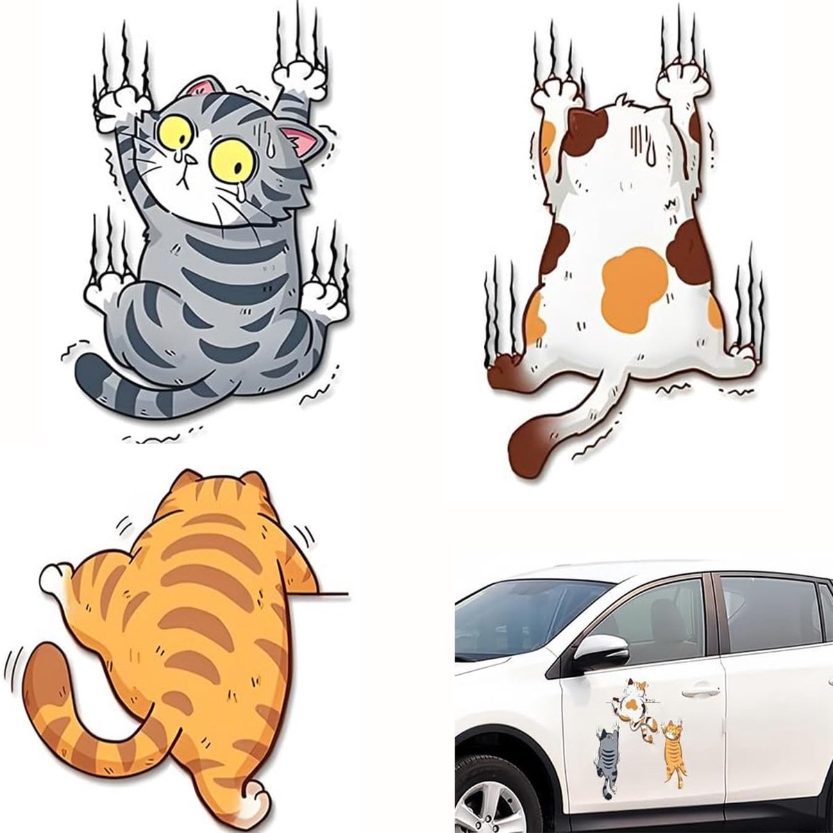 SolidKeus - 3D Kat Auto Stickers Set van 3 voor Auto's en Laptops