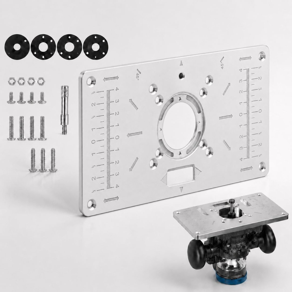Aluminium Freesplaat voor Houtbewerking met 8 Gaten en Ringen, Accessoire voor Freesmachines en Werkbanken