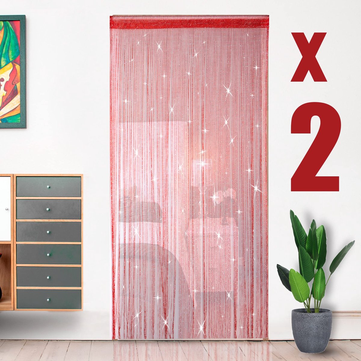 SolidKeus - 2 Stuks Draadgordijn met Glitters voor Deur en Raam