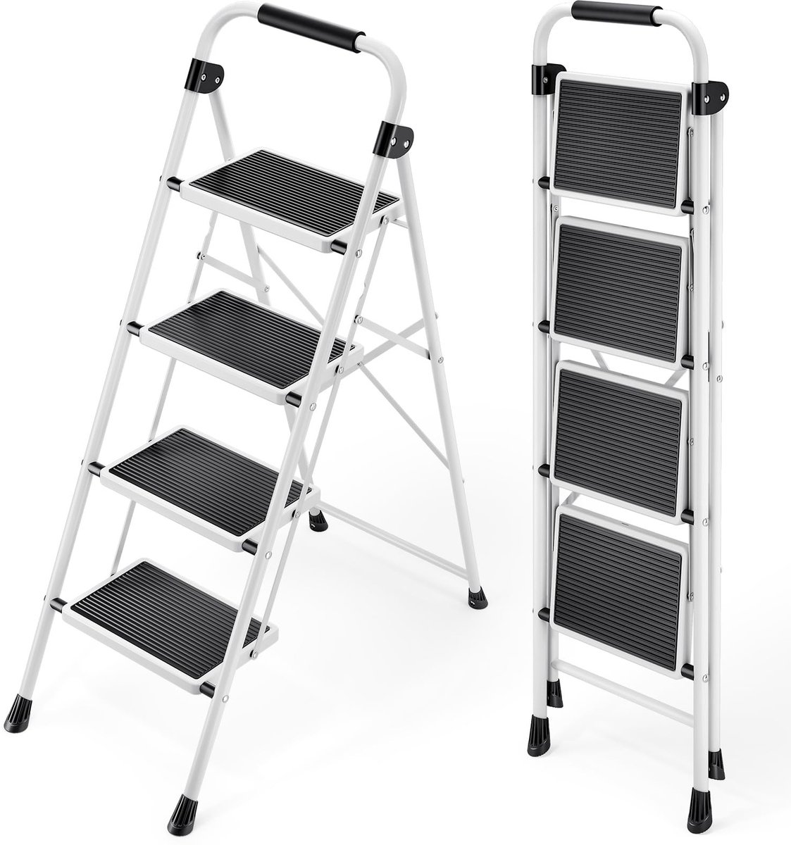 SolidKeus - Stepladder 4 Treden met Leuning, Opvouwbare Ladder voor Thuisgebruik