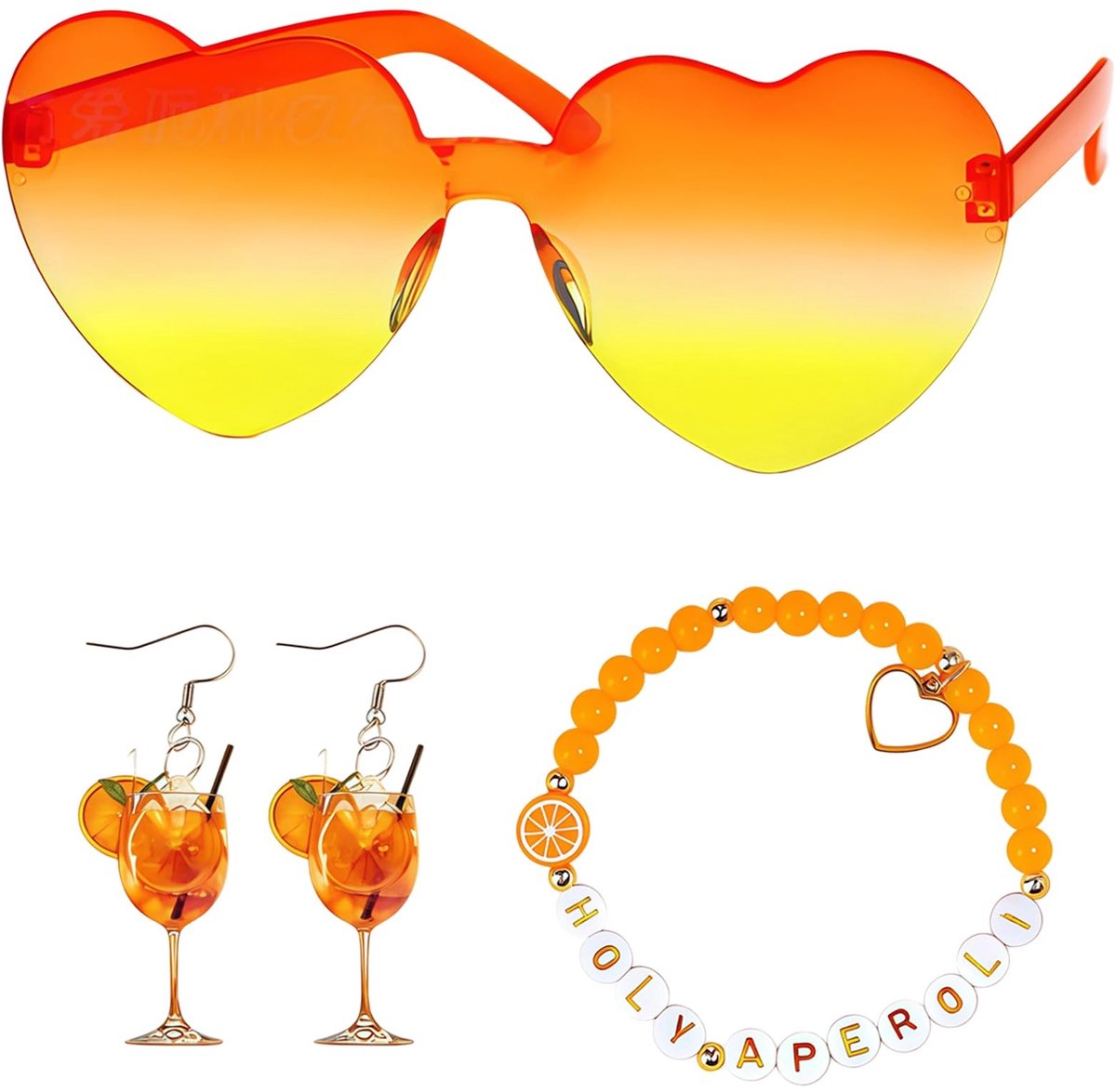 SolidKeus - 6-delig Aperol Kostuum voor Dames met Accessoires