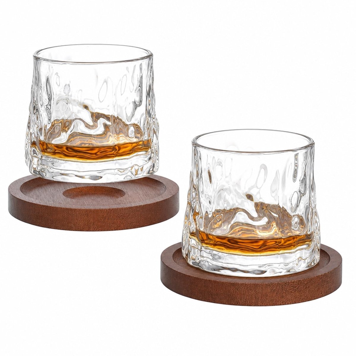 SolidKeus - Draaibare Whiskyglazen 180 ml Set van 2 met Onderzetters voor Dranken