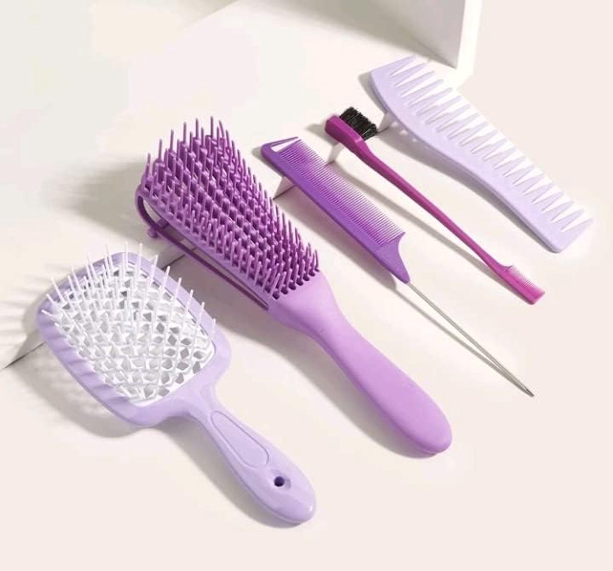 Borstelset voor ontwarren en stylen, 5-delige set met stijltang, curly, breed, gebogen, geleiderail en mini-kwast