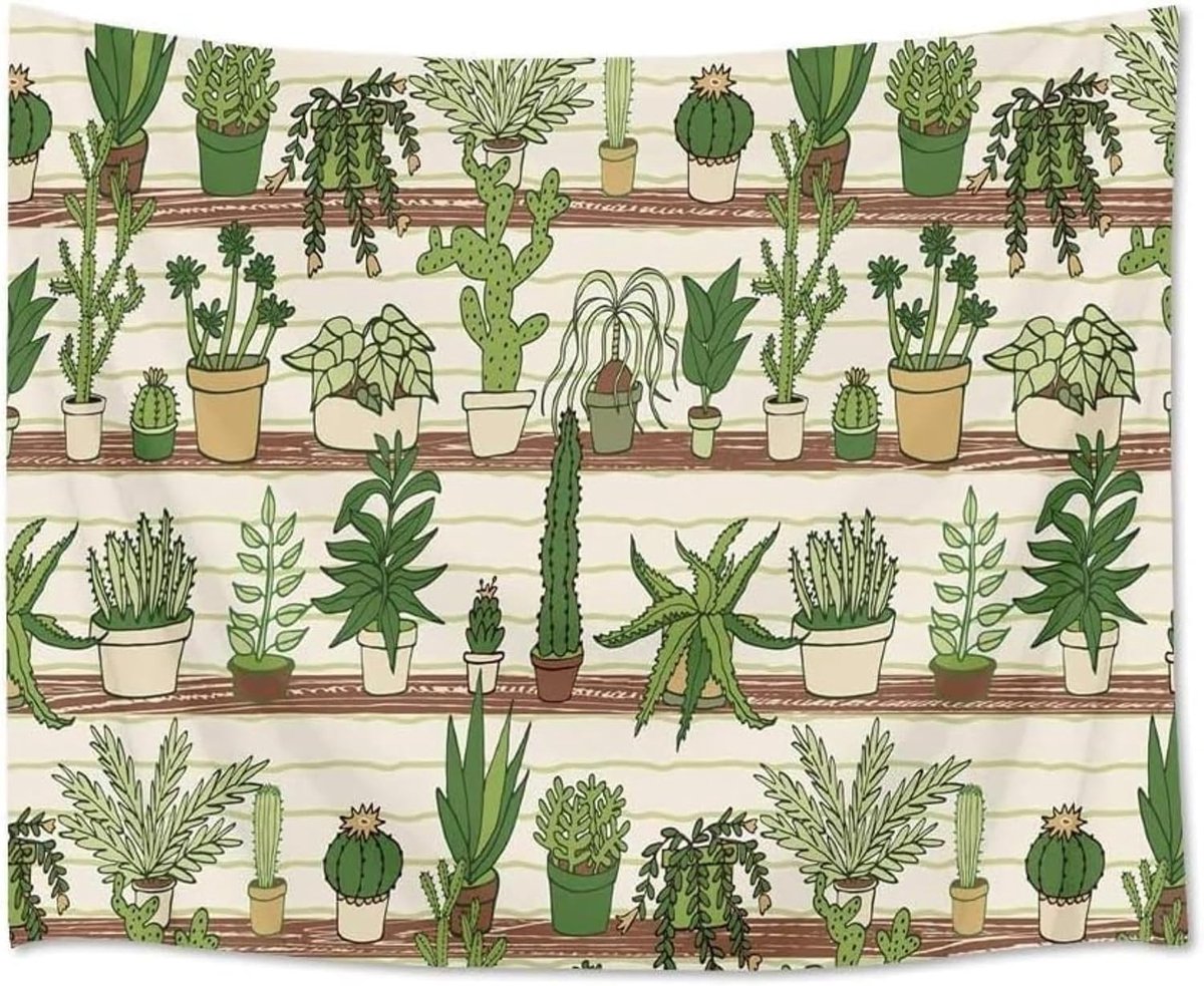 Wandtapijt, planten in bloempotten, cactus, natuur, wandtapijt, poster, 200 x 150 cm, tuinposter, groot wandtapijt, decoratief accessoire voor tuin en woonkamer