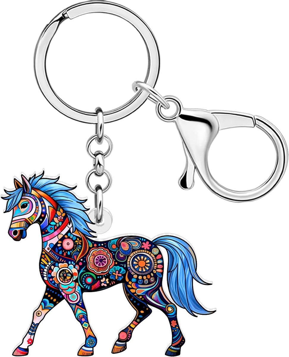 Boho Paard Sleutelhanger Accessoires Paard Geschenken voor Vrouwen Mannen, Acryl Dier Western Cowboy Auto Sleutelhanger Portemonnee Tas Charm
