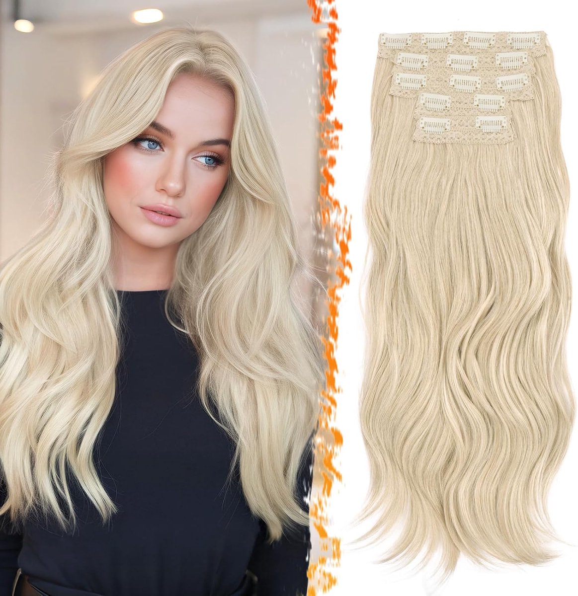 Blond Golvende Clip in Hair Extensions, 50cm Loose Golvende Layered Clip in Haarextensies voor Vrouwen 5PCS Lace Dik Synthetische Natuurlijke Blond Haarstukjes Haarverlenging Weft Wear