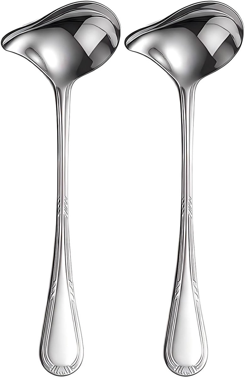 Sauslepels van roestvrij staal, 20 cm sauslepel met schuine schenktuit voor dressings, soepsauzen, braadsauzen, saulepel met ophanggat (zilver)