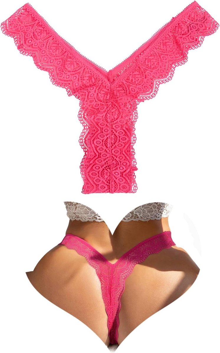 Comeondear String Tanga V-vormige onderbroek dames kant slip lage taille grote maten sexy ondergoed voor vrouwen V string bikini broekje ademend V-taille string vrouwen kant ondergoed