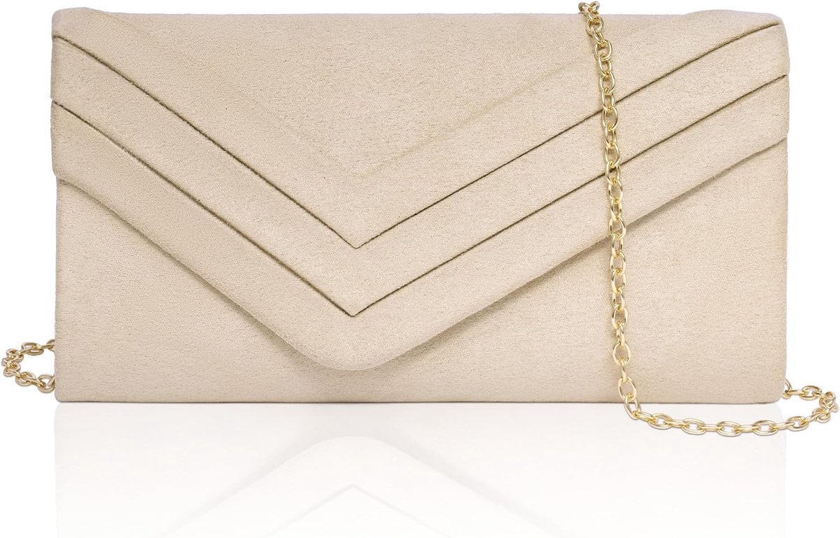 Suede Envelope Clutch Bag, Beige