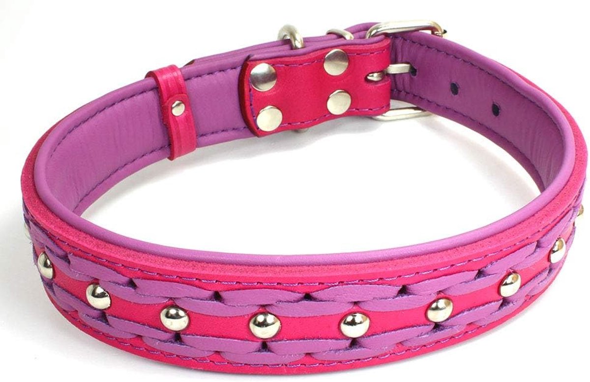 Sulla Hondenhalsband van echt leer, gewatteerd, in modieuze kleuren, gevlochten, M/L/XL/XXL