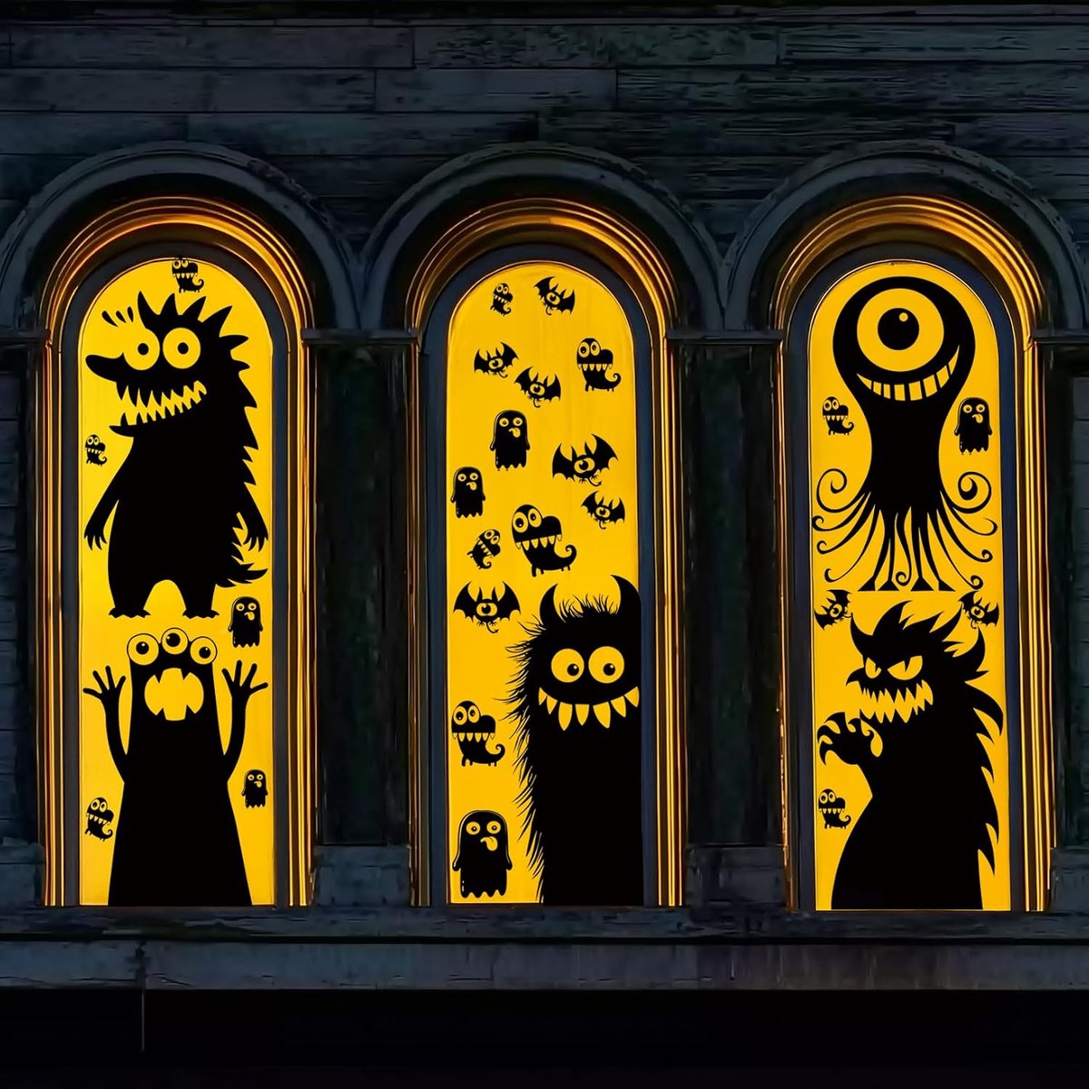 5 vellen met 29 gigantische, schattige Halloween raamstickers met een ondeugend monster als decoratie voor Halloween
