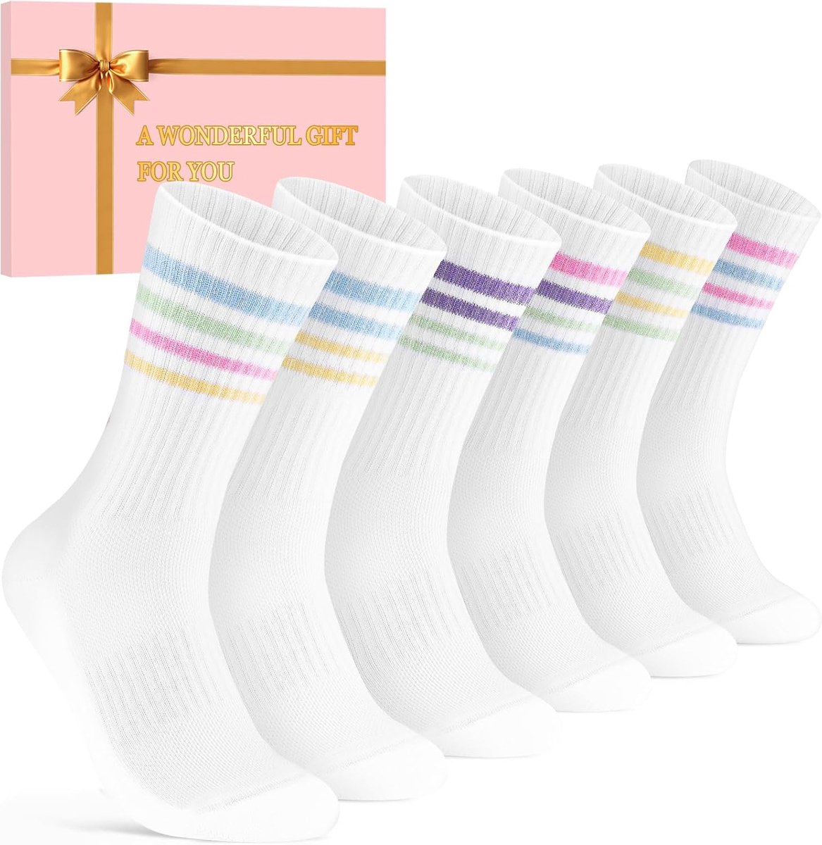 Sokken, Sport Katoenen Sokken, Ademend Midsok, Kleurrijk, Maat 35-38, 39-42, 6 Paar, Perfecte Kerst- En Verjaardagscadeaus Voor Dames