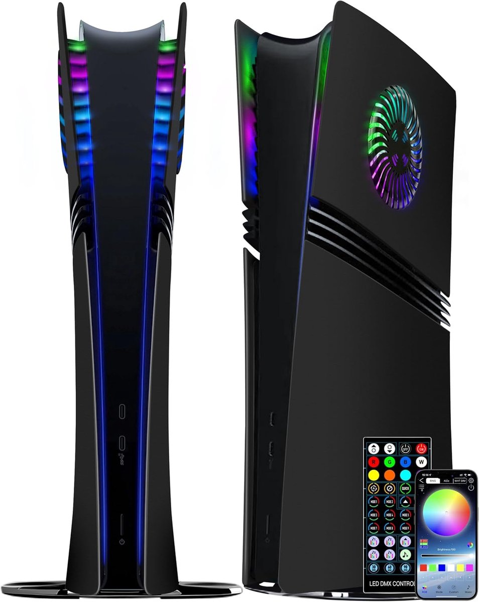 Voorpaneel voor PS5 Pro Digital Edition, krasbestendig, stofdichte reservehoes met RGB-ring, afdekking geschikt voor PS5 Pro Digital Version, platen voor PS5 Pro accessoires, zwart
