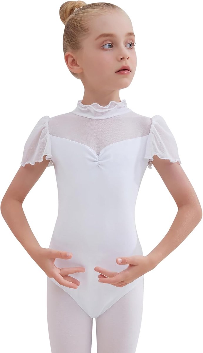 Balletpakje voor meisjes, met ruches, balletbody, gymnastiek van katoen, baljurk, korte mouwen, turnkleding