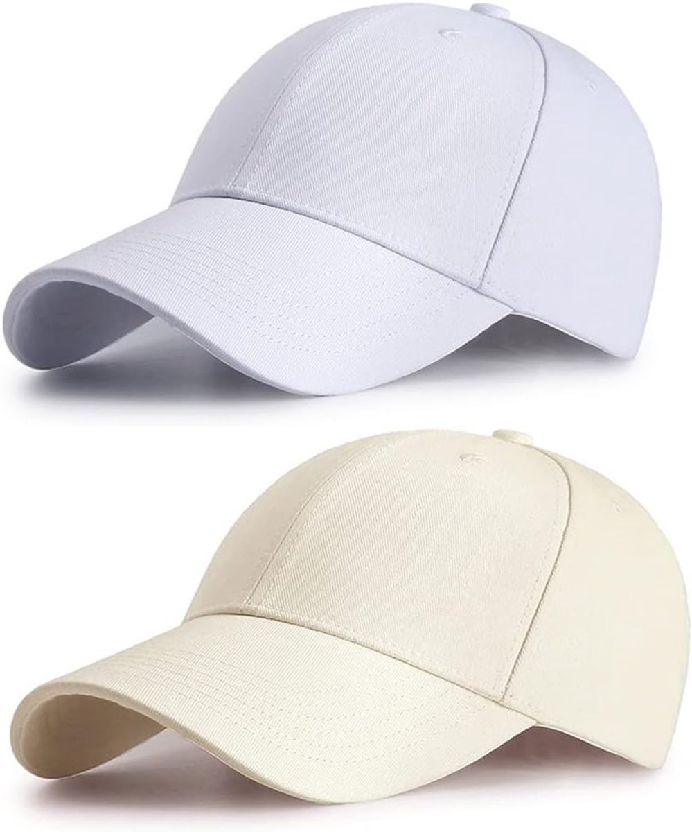 2 stuks pet met klep, verstelbare honkbalpet, effen honkbalpet, uniseks, katoenen baseballpet voor buiten, wit, beige., XXL