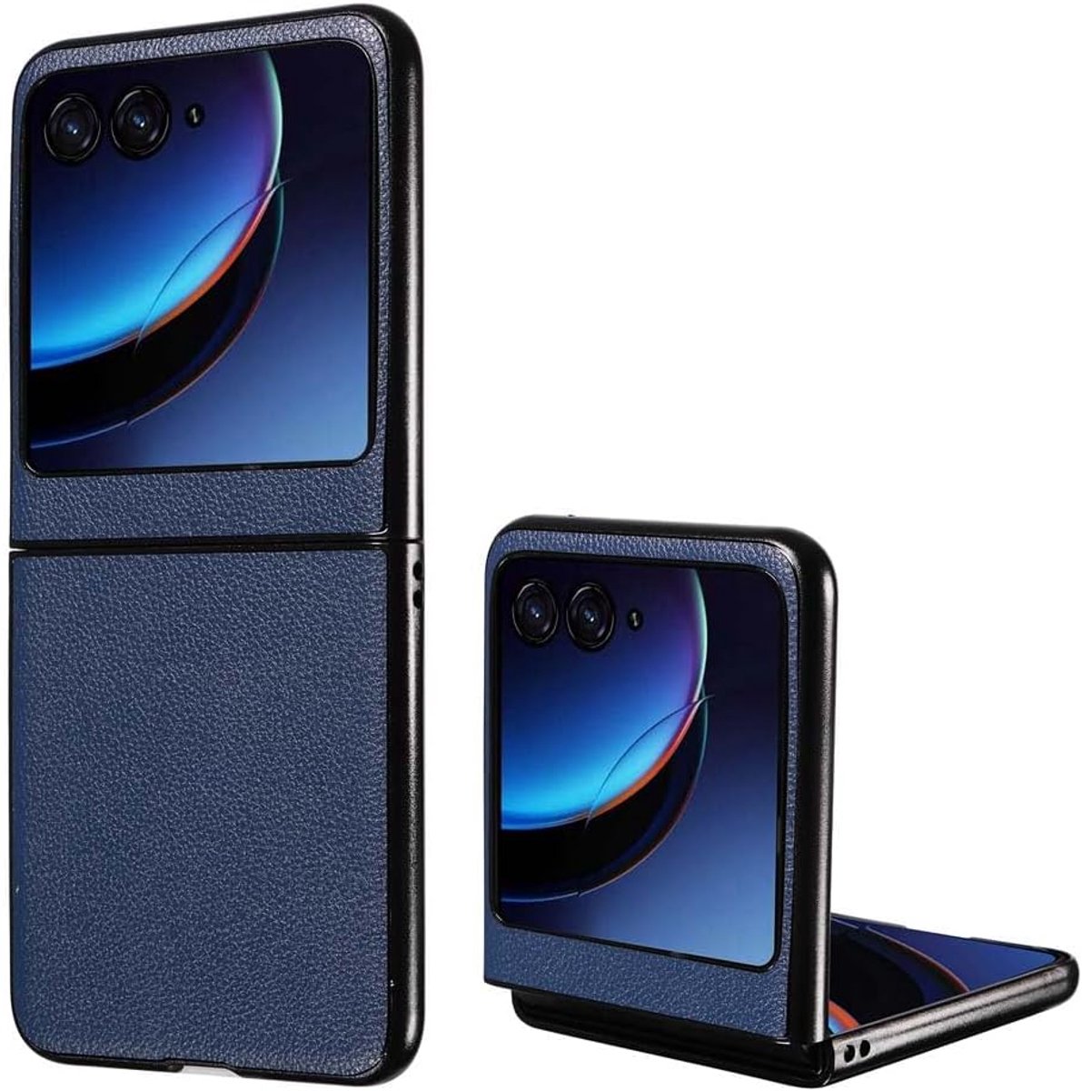 Hoesje voor Motorola Razr 50 Ultra, zachte siliconenleren hoes, flexibele schokbestendige bescherming donkerblauw