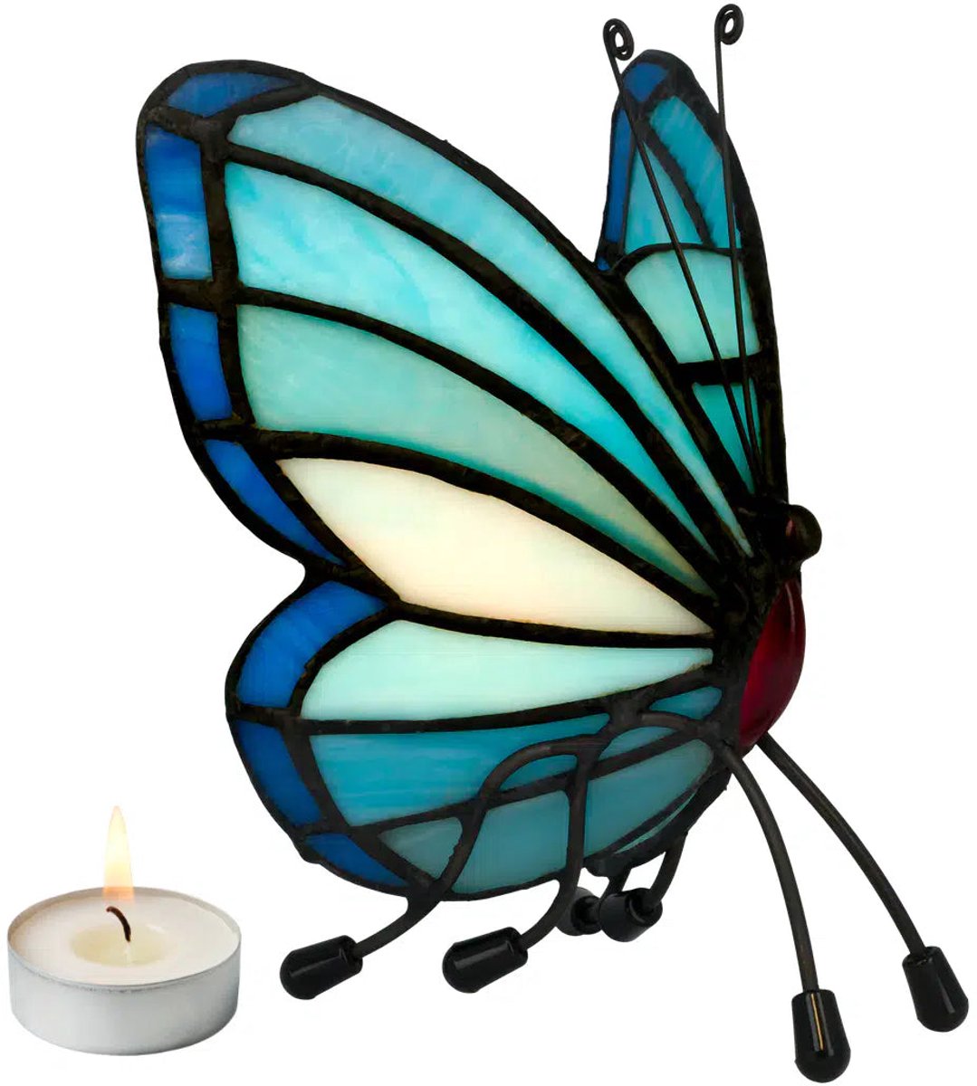 Tiffany vlinder waxinelichthouder turquoise & blauw Art. 8016 | RORUVERA