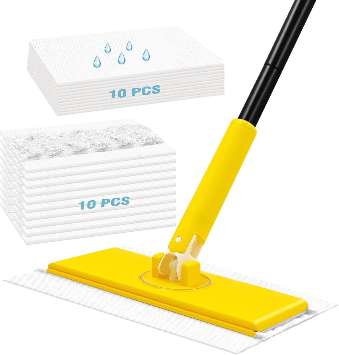 Complete bezem, 2-in-1 vloerreiniger voor Swiffer, 10 droge doekjes en 10 vochtige doekjes voor het reinigen van stof