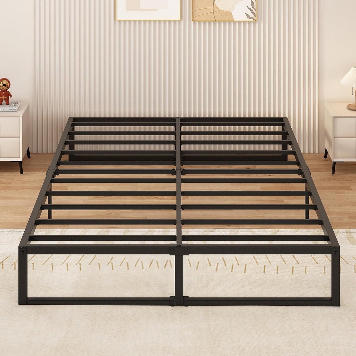 Bedframe 140x200 cm, Metalen Platform Tweepersoonsbedframe met Zware Metalen Latten voor Stabiele Ondersteuning, Eenvoudige Montage, Geruisloos, Geen Boxspring Nodig, 30 cm Hoog, Zwart