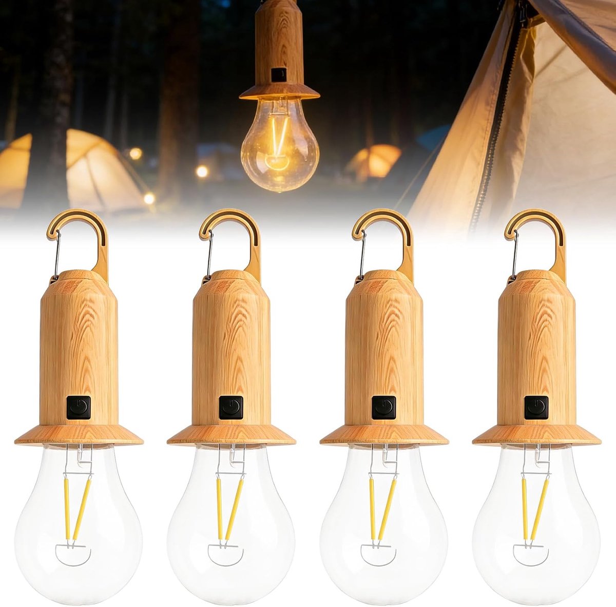 4 stuks oplaadbare campinglamp: campinglamp, tentlamp, LED campinglantaarn, oplaadbare zoeklicht met haak, waterdichte LED campinglantaarn tentlamp voor kamperen