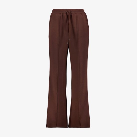 Bruine dames joggingbroek met wijde pijpen, trekkoord en steekzakken.