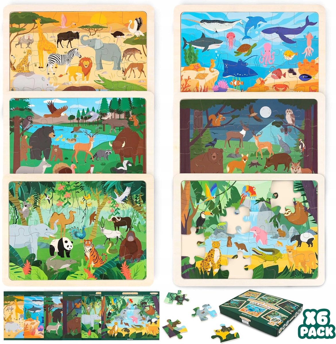Houten Educatieve Puzzels Wereld Dieren 3-8 jaar