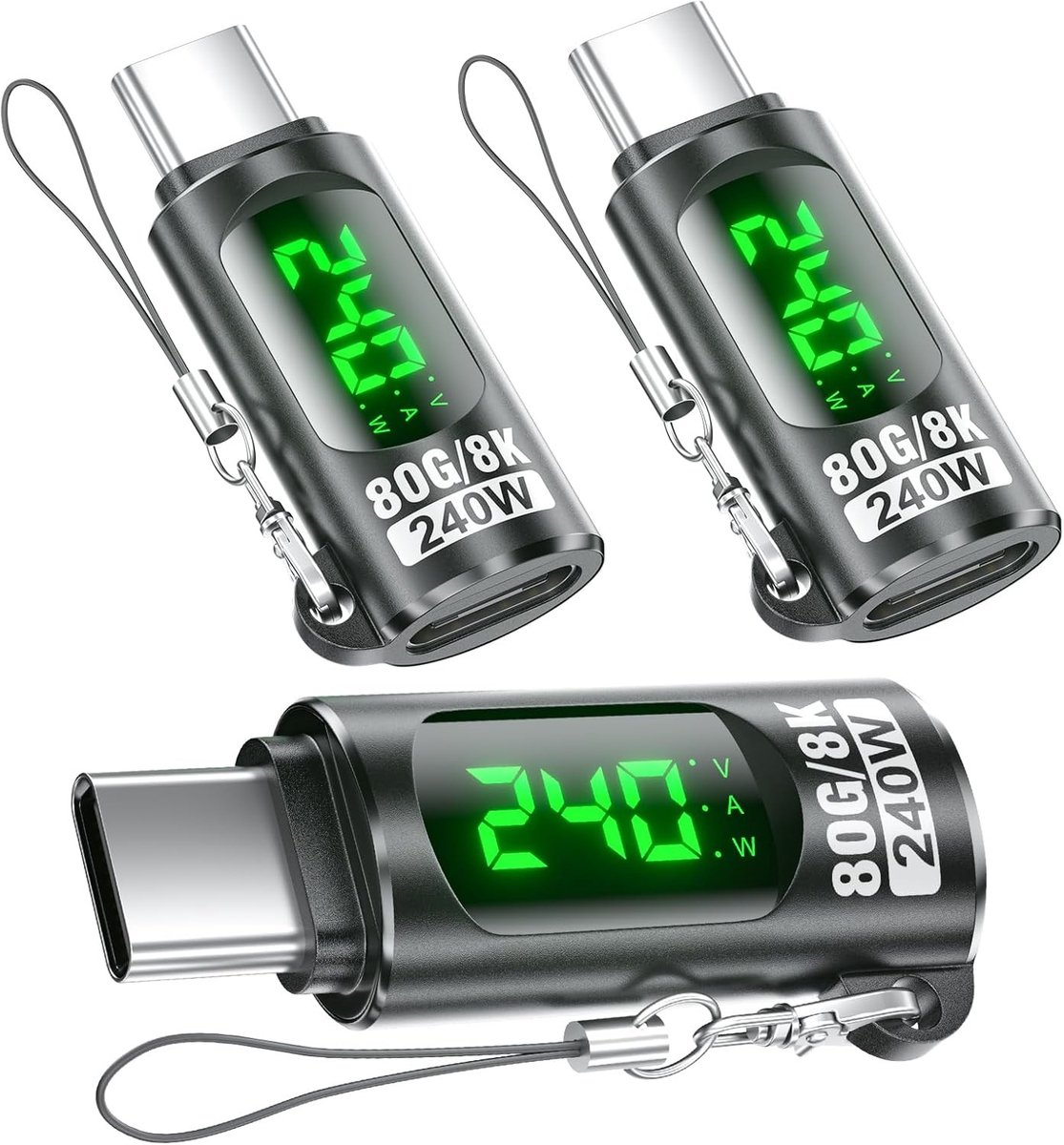 USB C Adapter Power Meter Tester (3 Pack) - Zwart - Compact - LED Digitaal Display - Voor USB-C apparaten