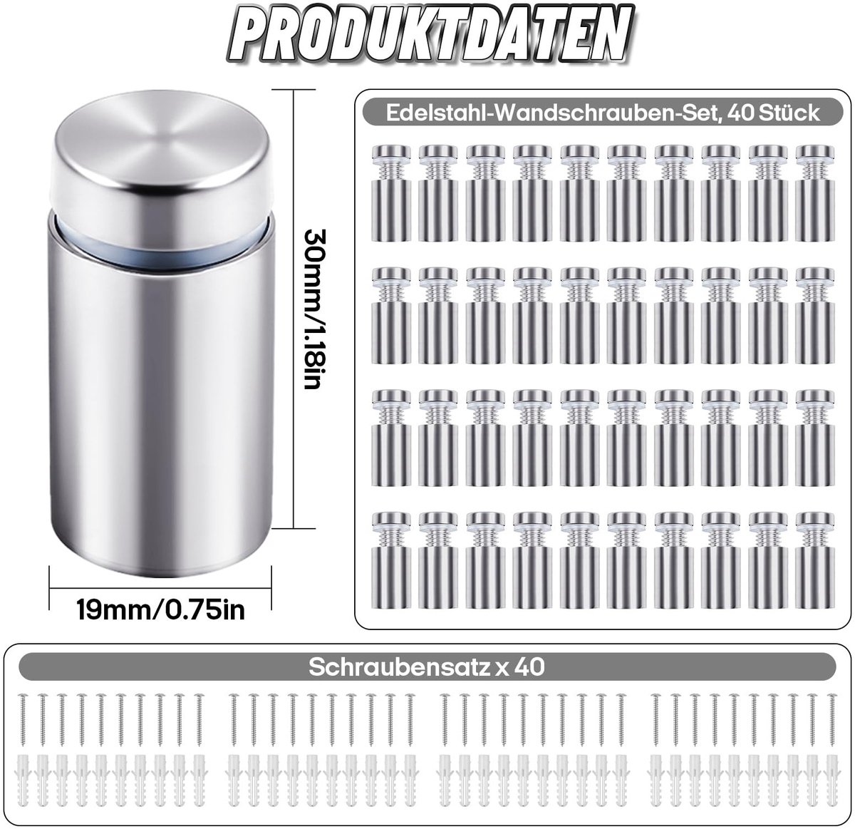 SolidKeus - Set van 36 RVS Schroefovergangen voor Advertentieborden