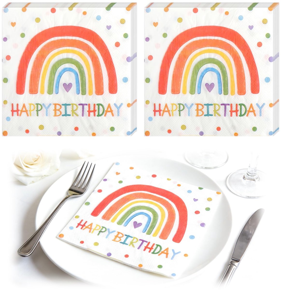 SolidKeus - Set van 40 Regenboog Verjaardagsservetten voor Kinderen