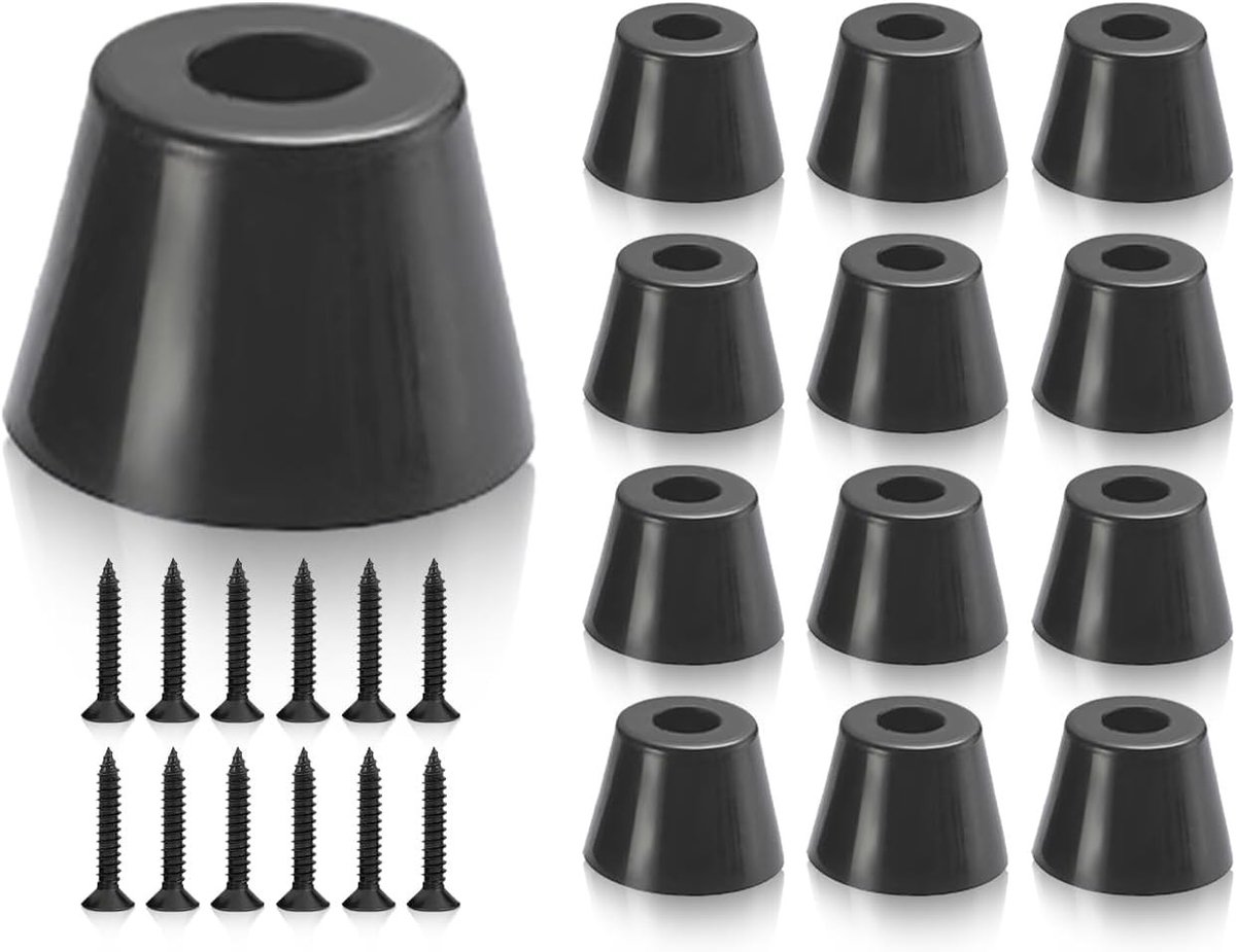 12 Stuks Zwarte Ronde Rubber Voeten met RVS Schroeven voor Snijplanken en Meubels - Antislip, Duurzaam, Bescherming