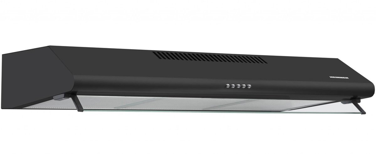 Heinner HCH-490BK Wandschouw Afzuigkap 90 cm – 304,5 m³/u – 3 Standen – 2× 60 W Motor – 2× 2 W LED Verlichting – Zwart Glas – 5 Jaar Garantie