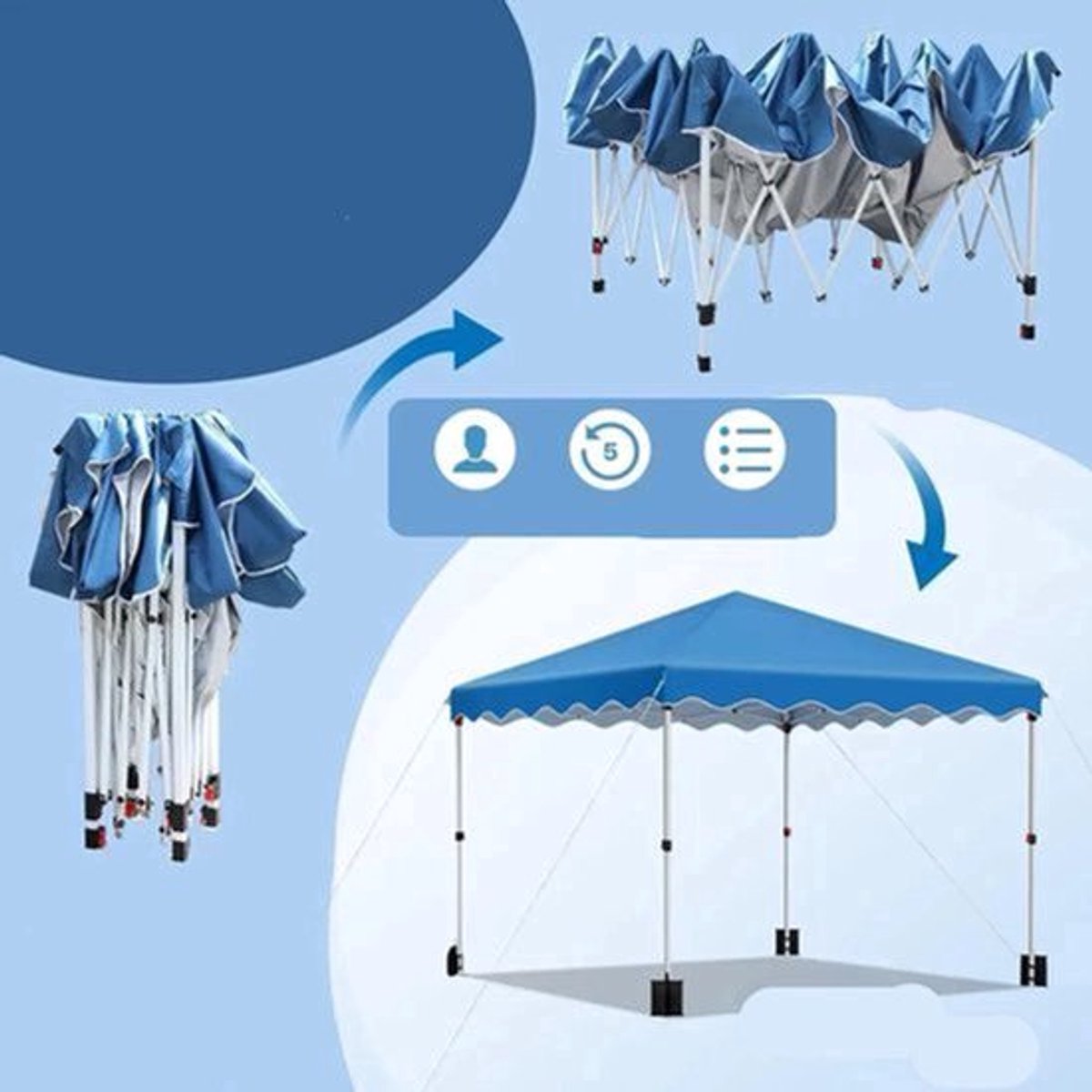 Tuinpaviljoen - Partytent - Partytenten - Paviljoen - Easy up Partytent - 3x3m - Waterdicht - Pop-up Tent - Opvouwbare - Inclusief 4 Gewichtszandzakken en Draagtas - Blauw