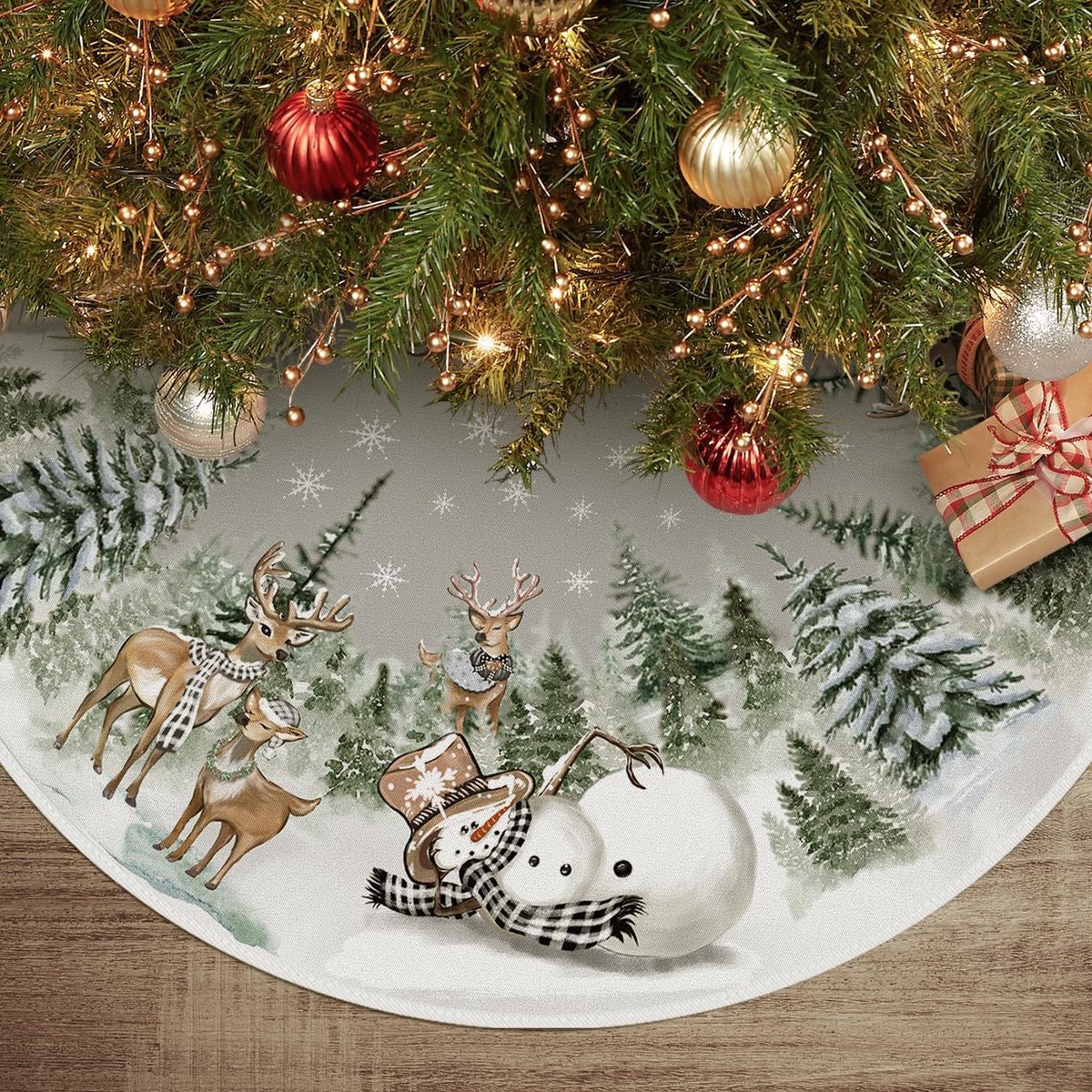 Mode Sneeuwvlokken Bomen Sneeuwpop Rendier Kerstmis 48inch/122cm Kerstboomrok, Kerstboom Christbaumdecke voor Vakantie Feest Decoratie