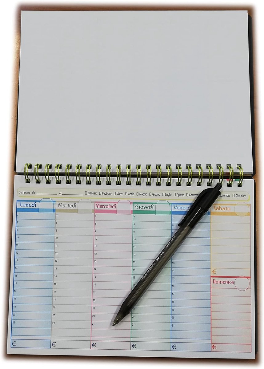 Klein formaat A5, 21 x 15 cm, met metalen spiraal, weekplanner zonder datum, Italiaans