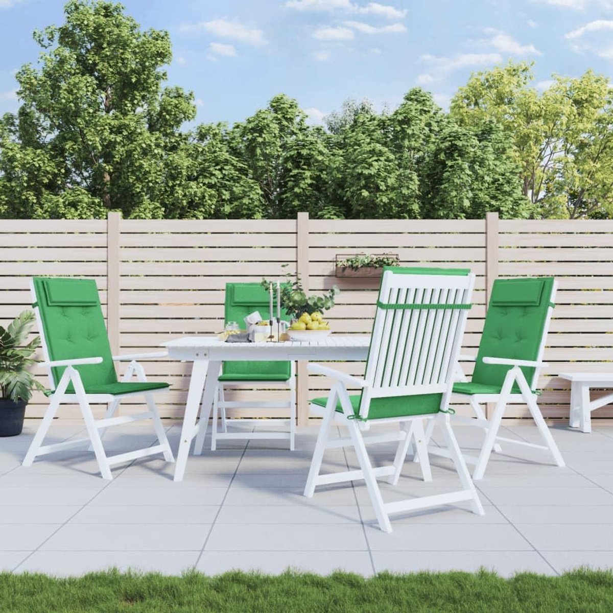 Stoelkussen met hoge rugleuning, 4 stuks, groen Oxford-weefsel, tuinkussen, zitkussen, tuinstoelkussen, bankkussen, tuinbank, kussen, balkonbanken