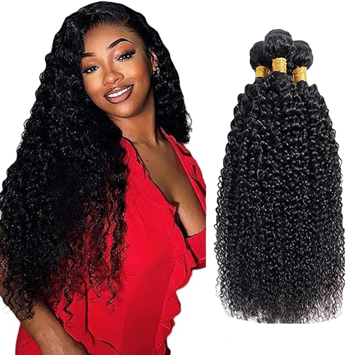 Hair Bundles Curly Wave Extension Unprocessed 3 Bundles Raw Weave Double Weft Sew in Machine Real Natural Black Color 50g /Piece 32 32 32 Inch