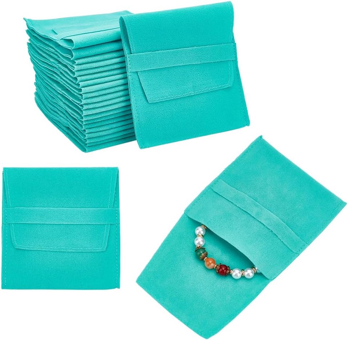 Sieradenzakjes, cosmeticatasje met klep voor sieraden, fluwelen vouwtas voor armbanden, halskettingen, 9,6 x 9 x 0,25 cm