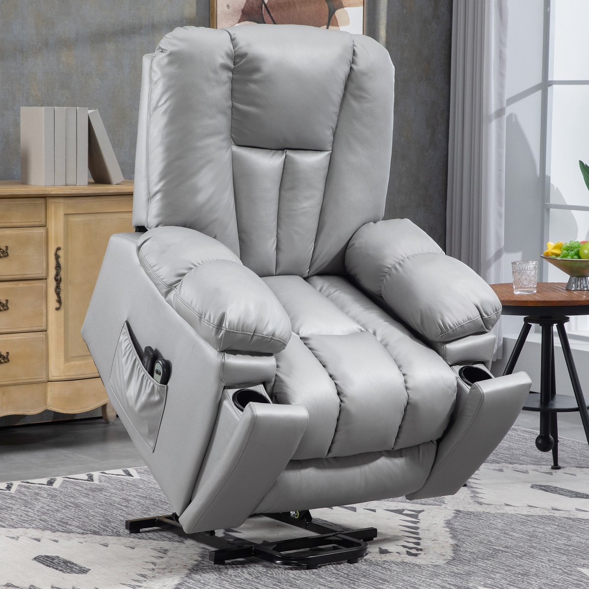 MODENUIT Relaxfauteuil 94 cm - Elektrisch Met Sta-op Functie En Massage - Voor Thuis - Metaal - Donkergrijs