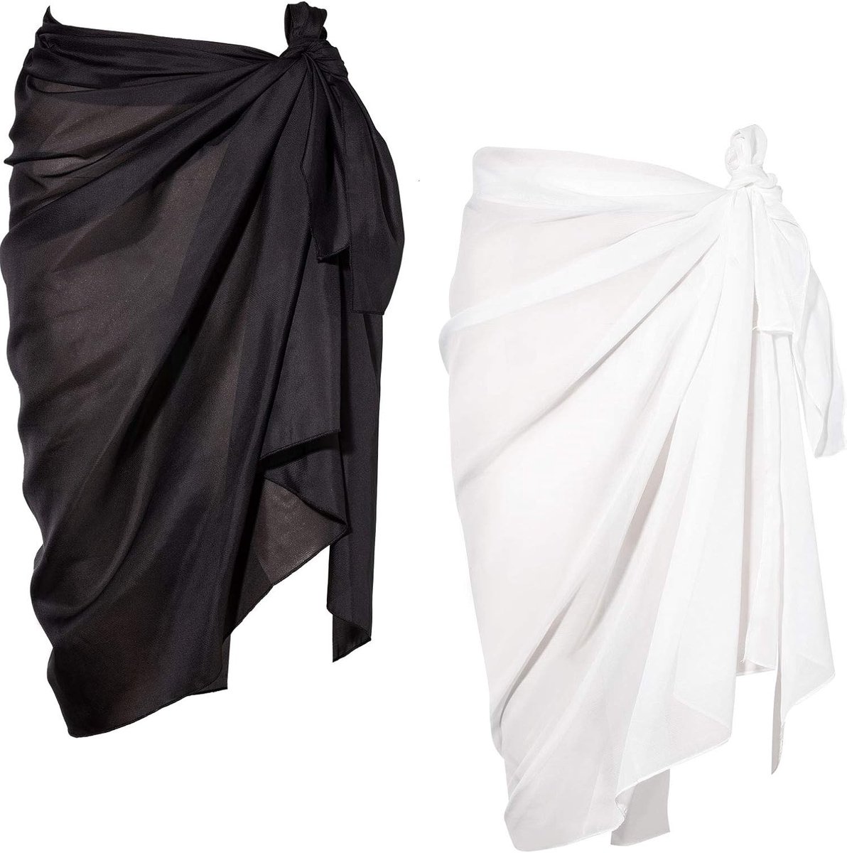 Sarong-omslagdoeken voor dames, badpakomslag, zwemrok, strandbikini-omslagdoek, zwemkleding, chiffon, 2 stuks