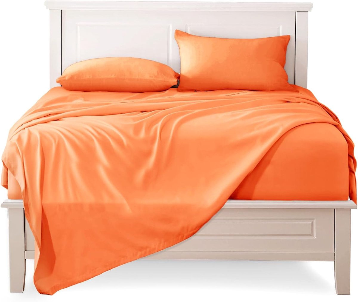 Beddengoed voor Frans bed, materiaal 100% puur katoen, laken en 1 kussensloop, beddengoed Made in Italy, oranje