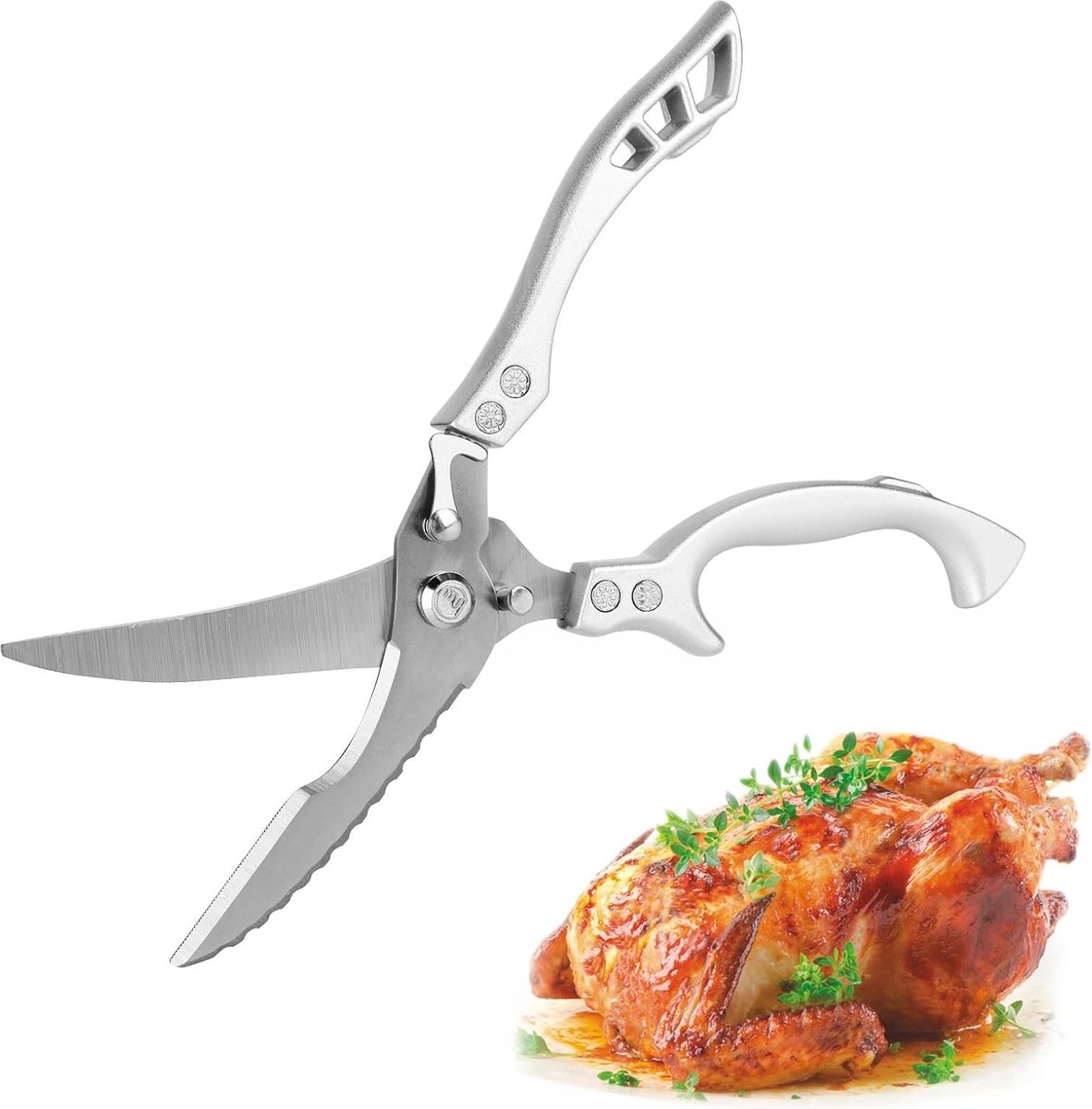 Roestvrij staal, scherpe keukenschaar, multifunctionele huishoudschaar, gevogelteschaar, pluimveeschaar, roestvrij staal, vleesschaar voor kip, vlees, vis, groenten