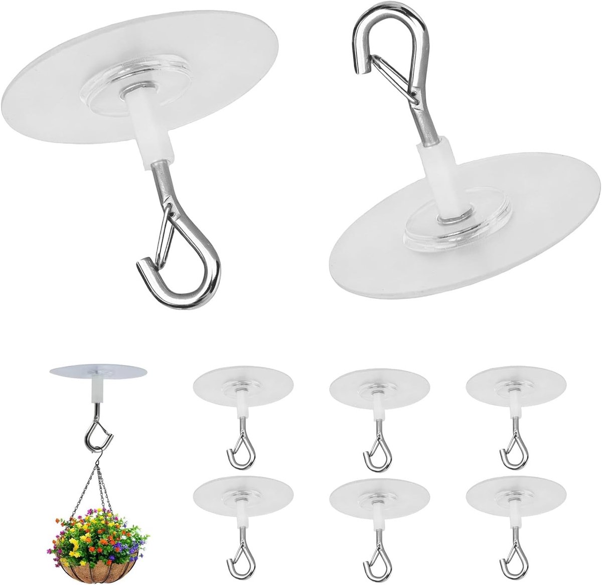 8 stuks plafondhaken, zelfklevend, wandhaken met zekering zonder boren, zware plafondhaken, extra sterk voor bloempotten, voor badkamer, keuken, kantoor, planten, bloempotten, decoratieve lamp