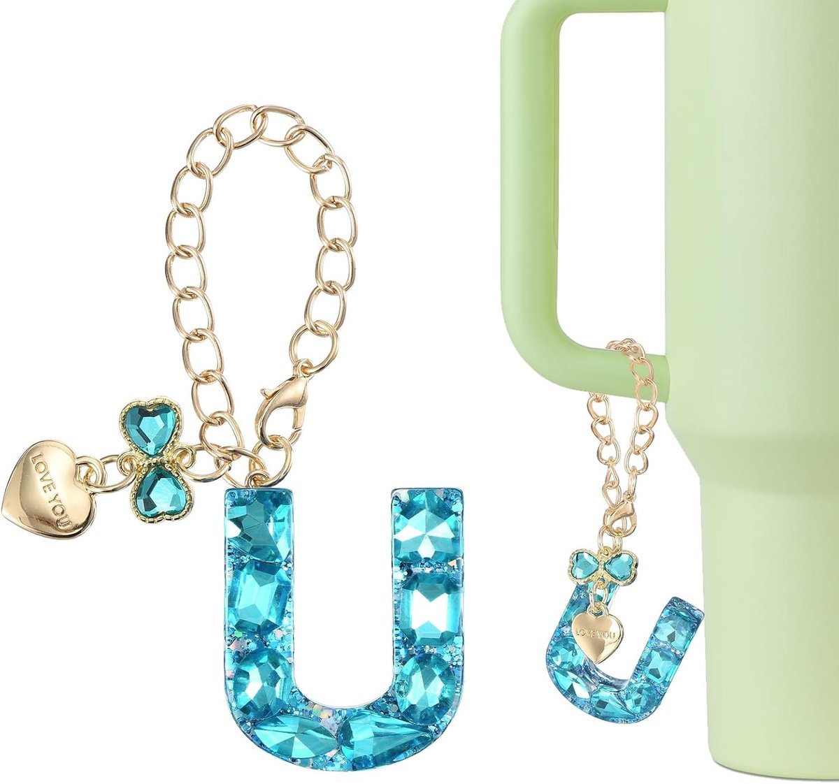 Sleutelhanger letter gouden ketting met gouden strass, elegante hanger als cadeau voor vrouwen 6