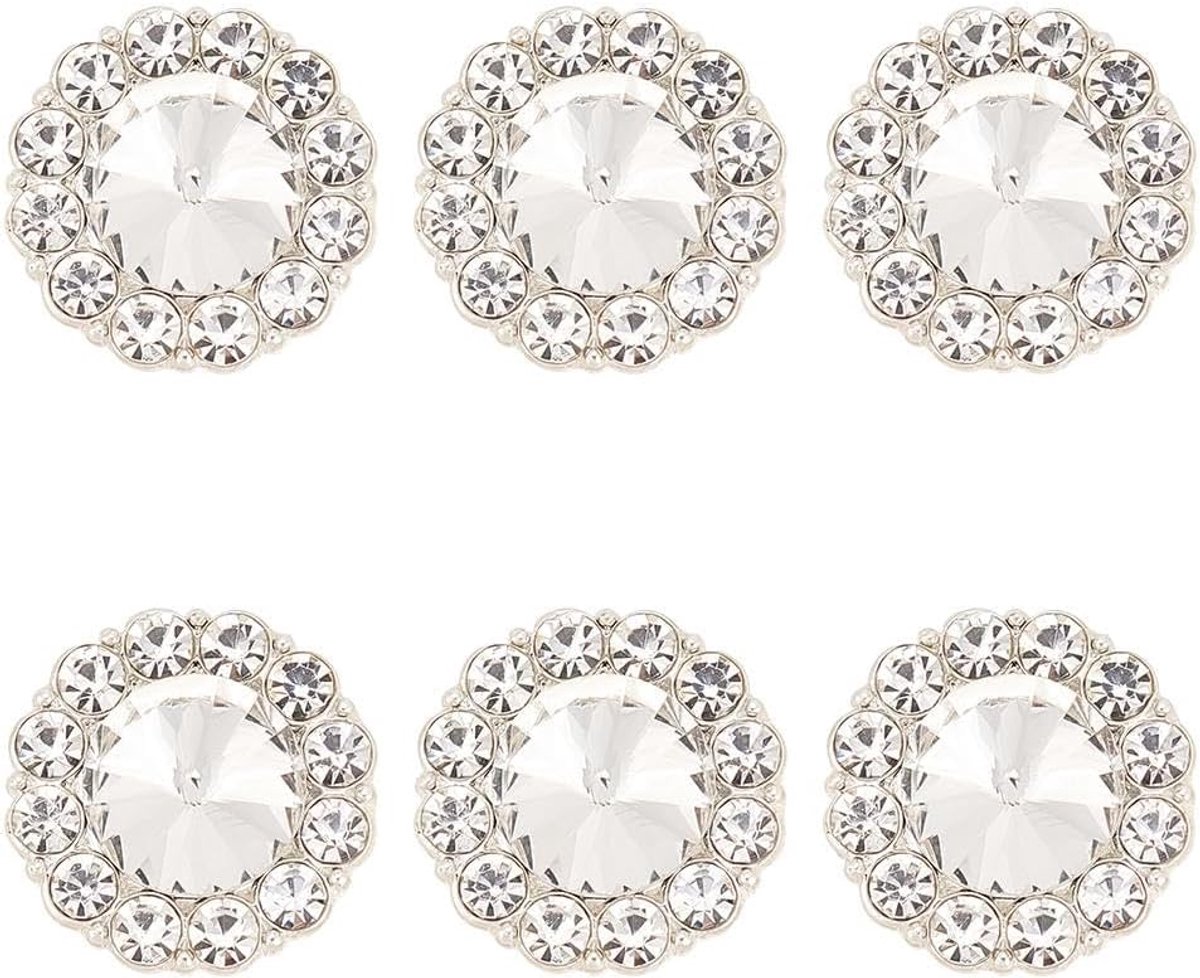 6 stuks 23,5 mm ronde legering strass schachtknop met 1 gat, vintage metalen kristallen versieringen voor feest, trouwjurk en doe-het-zelf ambachtelijke decoratie