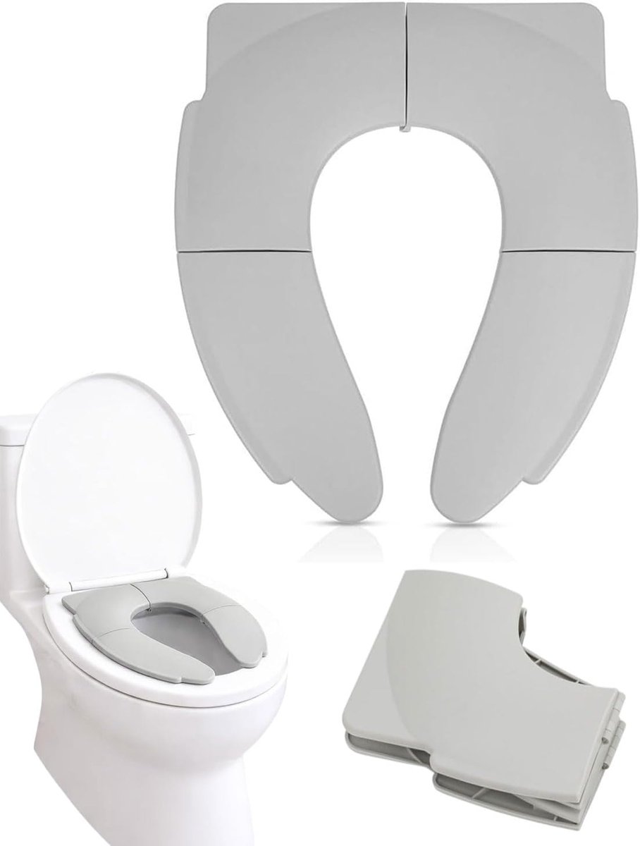 Toiletbril voor kinderen, opvouwbaar, draagbaar en met antislip zuignappen, eenvoudige reiniging, PP-materiaal, helpt bij het leren zwemmen, grijs