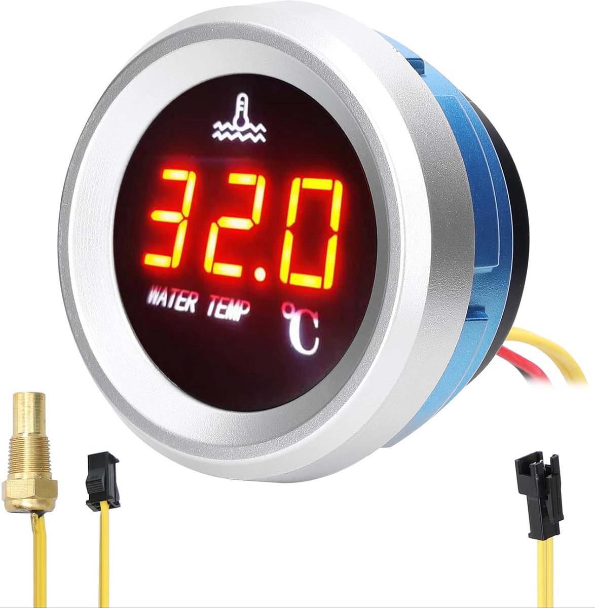 52 mm 2 inch watertemperatuurweergave 0-120 °C auto digitale meter led-display 9-36 V met temperatuursensor alarmfunctie