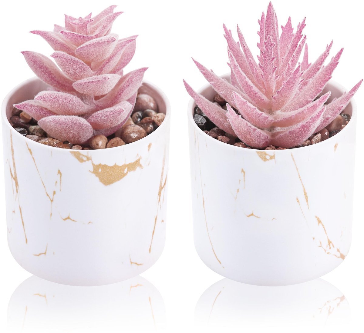 Set van 2 Kunstmatige Vetplanten - Mini Nep Succulenten voor Bureau & Woondecoratie - Onderhoudsvrije Planten Decoratie voor Kantoor, Woonkamer & Slaapkamer - Roze Design